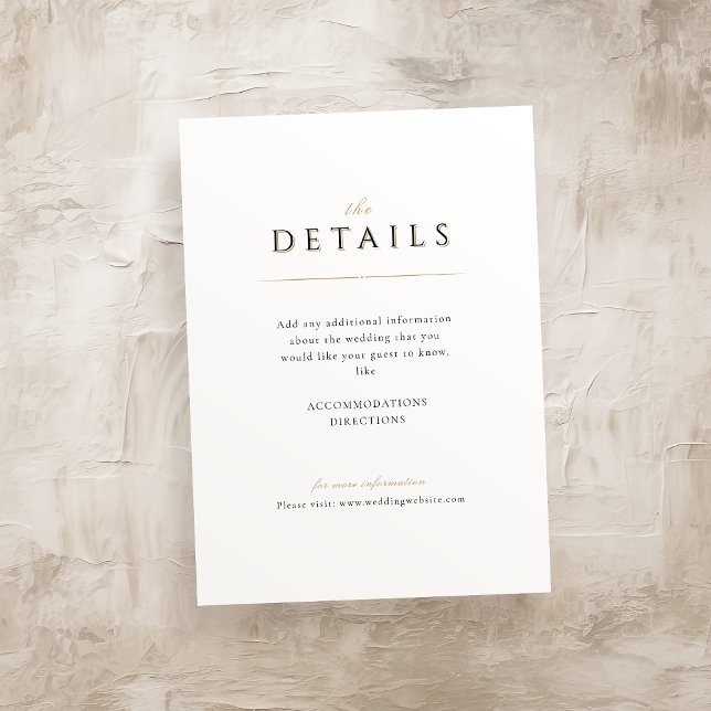 Carte D'accompagnement Simple Elegant Moderne Classique Luxe Détails Mari (Simple Elegant Modern Classy Luxe Wedding Details Enclosure Card)
