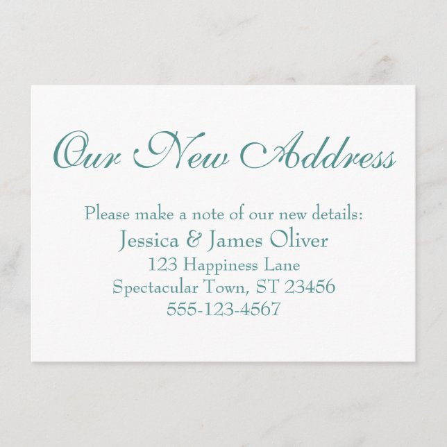 Carte D'accompagnement Simple élégant Notre nouvelle adresse Lumière Turq (Devant)
