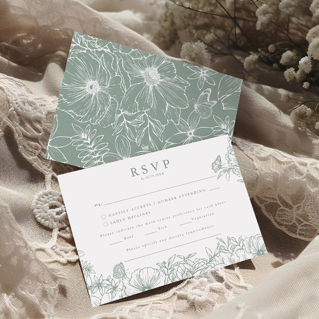 Carte D'accompagnement Simple Elegant Sage Green Garden Wedding RSVP (Créateur téléchargé)