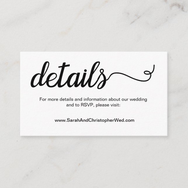 Carte D'accompagnement Simple Elegant Script Mariage Détails Site Web (Devant)
