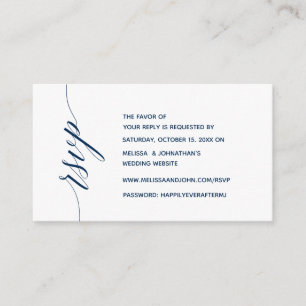 Carte D'accompagnement Simple élégante Marine Blue Calligraphie, Dîner RS