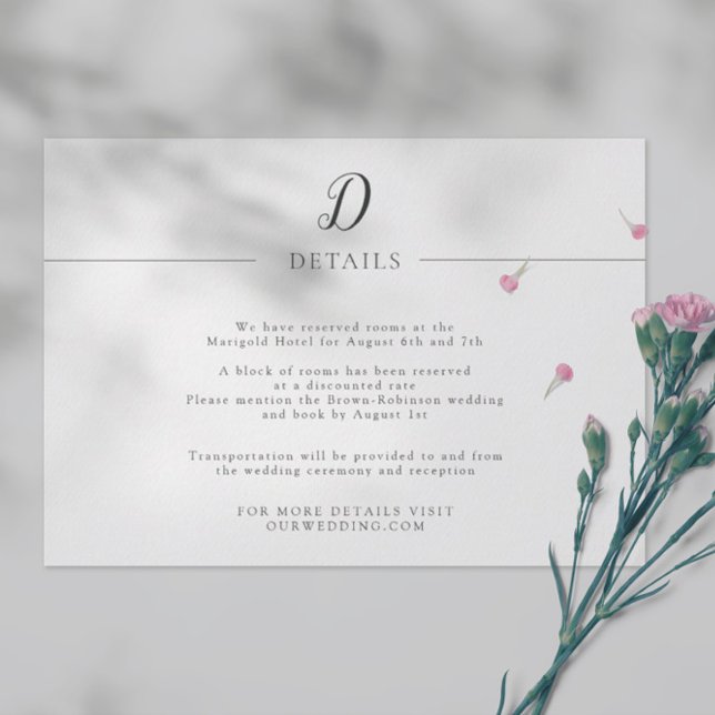 Carte D'accompagnement Simple et minimaliste Monogram Wedding Details (Créateur téléchargé)