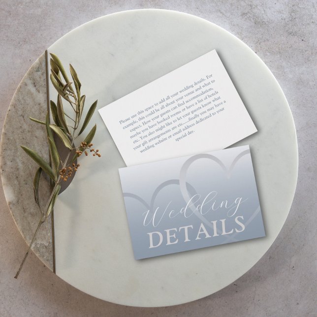 Carte D'accompagnement Simple Faux Silver & Blue Heart Détails du Mariage (Créateur téléchargé)