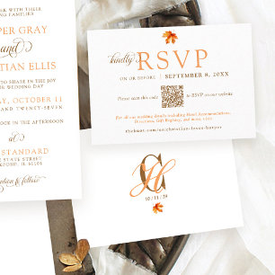 Carte D'accompagnement Simple Feuille d'Automne Rustique Mariage QR RSVP