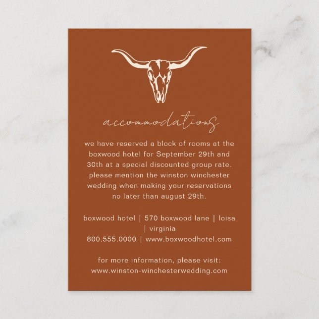 Carte D'accompagnement Simple Hébergement de crâne de vache bohème occide (Devant)