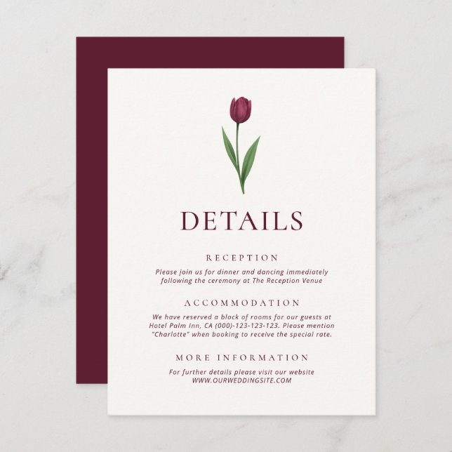 Carte D'accompagnement Simple Ivory Minimalist Tulip Wedding Details (Devant / Derrière)