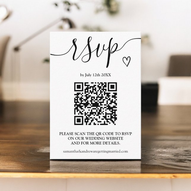 Carte D'accompagnement Simple mariage noir blanc rsvp Qr code photo (Simple black white wedding rsvp Qr code photo Enclosure Card)