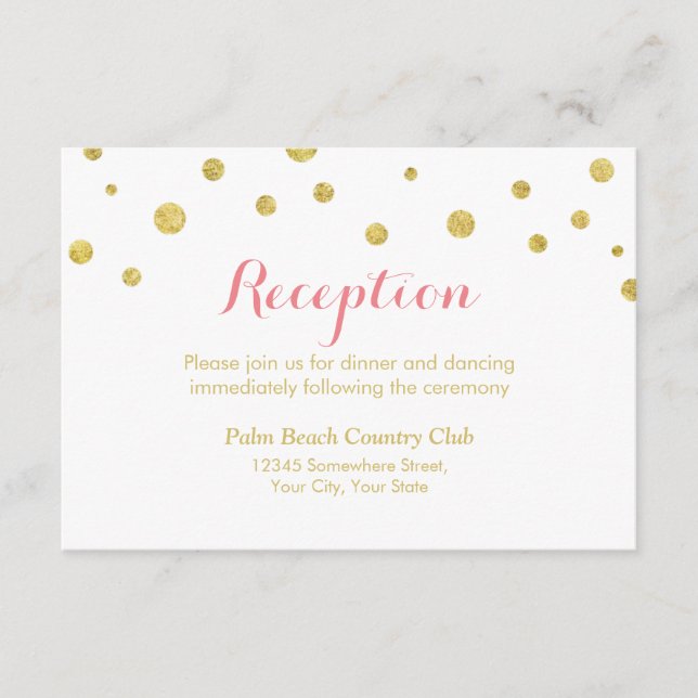 Carte D'accompagnement Simple Mariage Réception Paillettes Or Points (Devant)