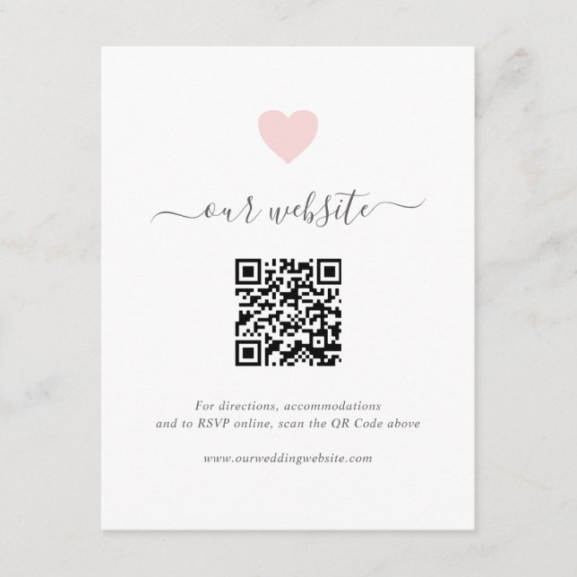 Carte D'accompagnement Simple mignon Coeur rose QR Code Mariage du site W (Devant)