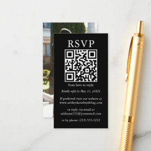 Carte D'accompagnement Simple minimaliste Mariage QR photo noir RSVP