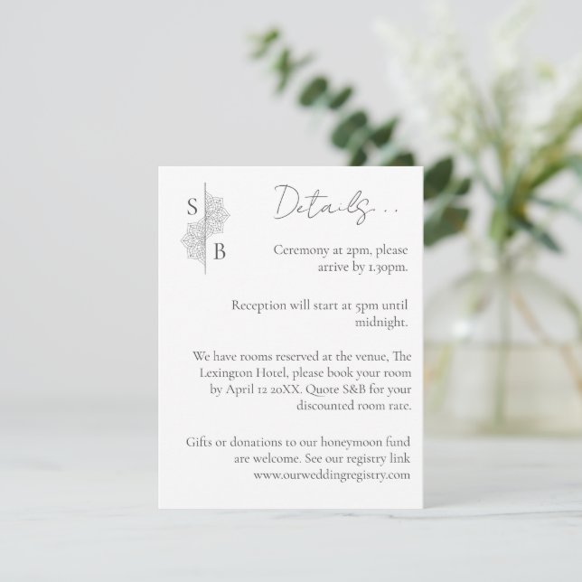 Carte D'accompagnement Simple moderne Boho Monogramme Mandala Mariage (Debout devant)