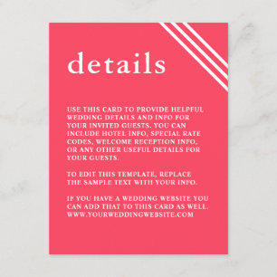 Carte D'accompagnement Simple moderne corail brillant Détails du Mariage