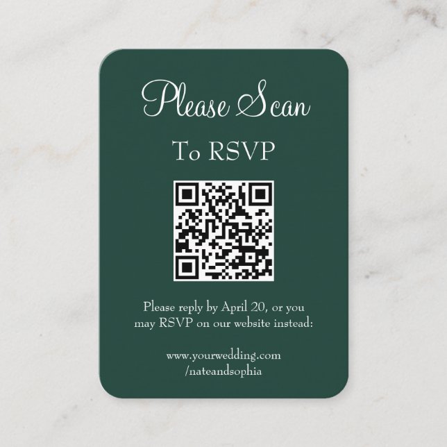 Carte D'accompagnement Simple moderne Emerald Green Mariage Scan QR Code (Devant)