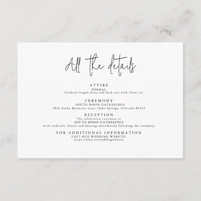 Carte D'accompagnement Simple Moderne Noir et Blanc Tous les Détails (Devant)