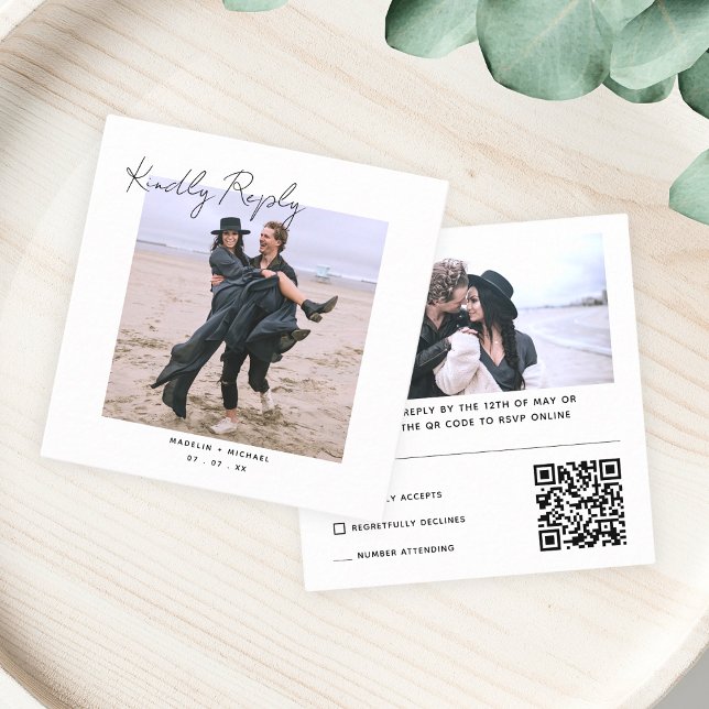 Carte D'accompagnement Simple moderne RSVP Mariage photo QR Code Réponse (Créateur téléchargé)