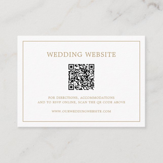 Carte D'accompagnement Simple Monogramme de Code QR de Mariage en Or Anti (Devant)