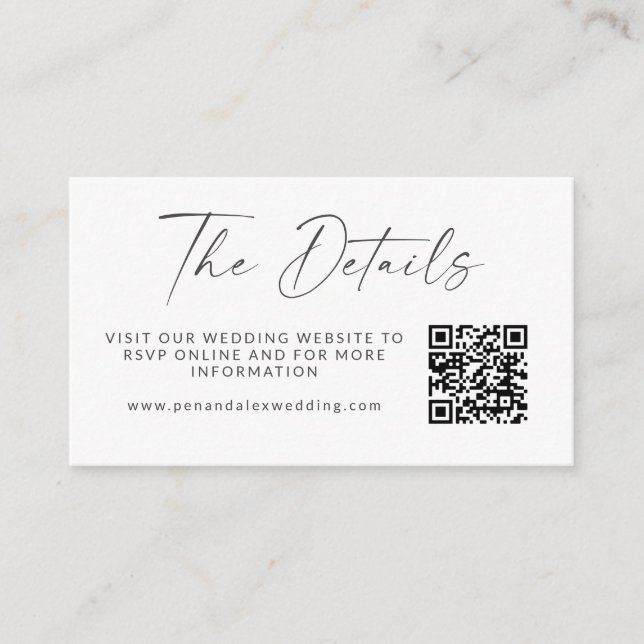 Carte D'accompagnement Simple noir blanc moderne Mariage de script QR Cod (Devant)