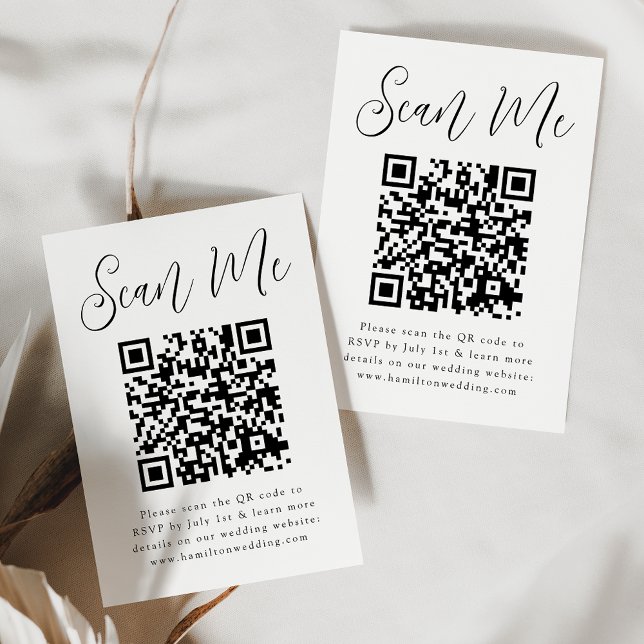 Carte D'accompagnement Simple Noir Script QR Code Mariage RSVP (Créateur téléchargé)
