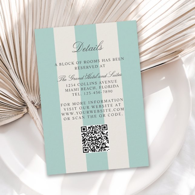 Carte D'accompagnement Simple Pale Teal Cabana Stripes Wedding Details (Créateur téléchargé)
