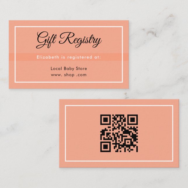 Carte D'accompagnement Simple Peach Babyshower QR Registry Enclosure Card (Devant / Derrière)