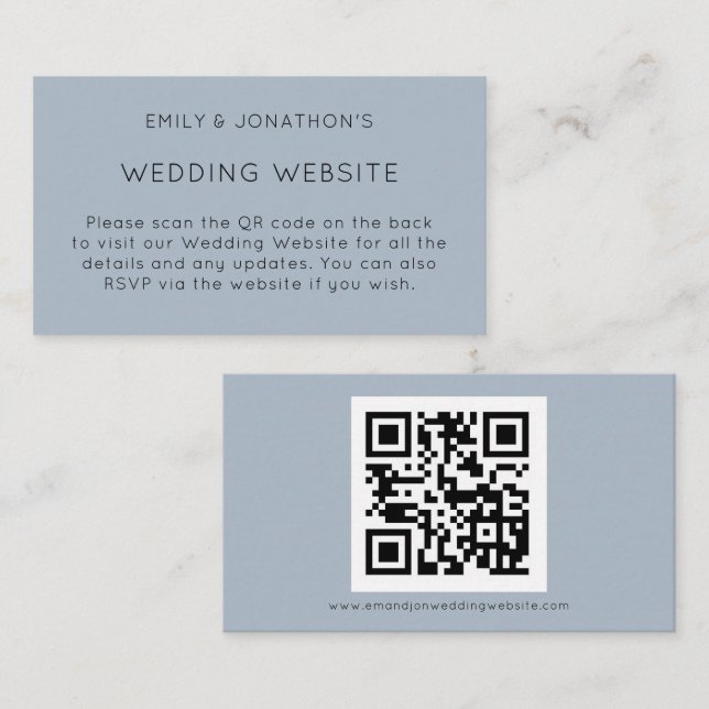 Carte D'accompagnement Simple QR Code Dusty Blue Mariage Website (Devant / Derrière)