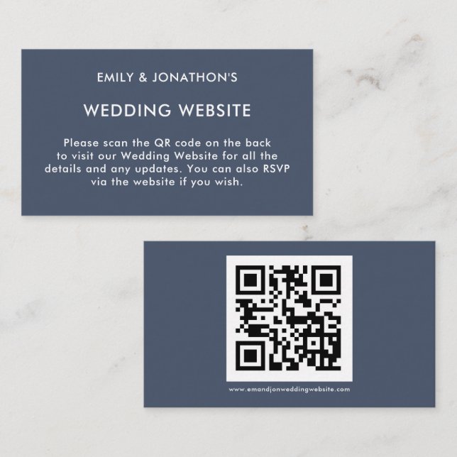 Carte D'accompagnement Simple QR Code Dusty Navy Blue Mariage Website (Devant / Derrière)