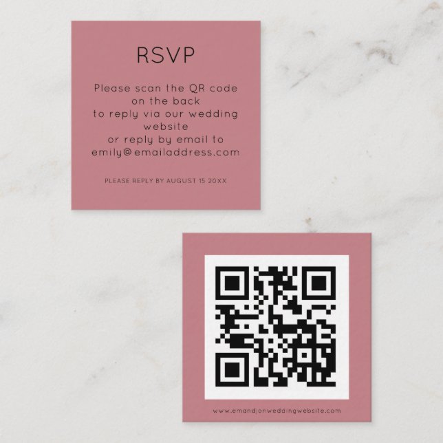 Carte D'accompagnement Simple QR Code Dusty Rose mariage rose RSVP (Devant / Derrière)