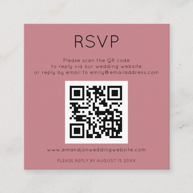 Carte D'accompagnement Simple QR Code Dusty Rose mariage rose RSVP (Devant)