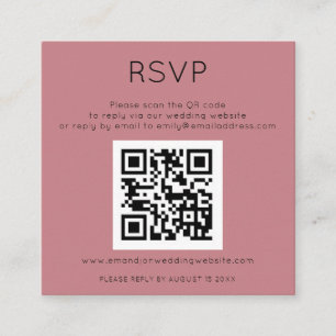 Carte D'accompagnement Simple QR Code Dusty Rose mariage rose RSVP