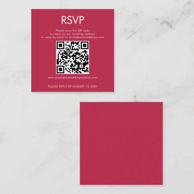 Carte D'accompagnement Simple QR Code Magenta Mariage RSVP (Devant / Derrière)