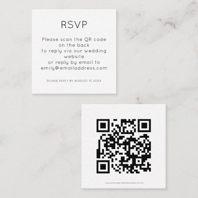Carte D'accompagnement Simple QR Code Noir Blanc Mariage RSVP (Devant / Derrière)