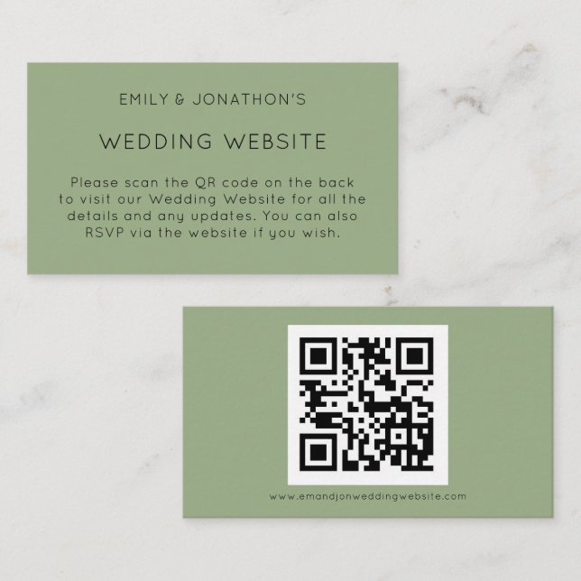 Carte D'accompagnement Simple QR Code Sage Green Mariage Website (Devant / Derrière)
