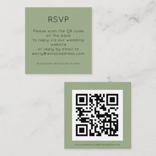 Carte D'accompagnement Simple QR Code Sage Green Wedding RSVP (Devant / Derrière)