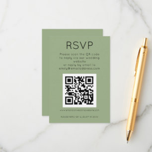 Carte D'accompagnement Simple QR Code Sage Green Wedding RSVP