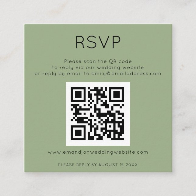 Carte D'accompagnement Simple QR Code Sage Vert Mariage RSVP Enceinte C (Devant)