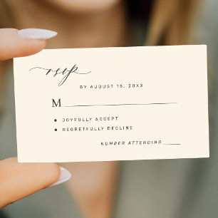 Carte D'accompagnement Simple RSVP de mariage noir et ivoire
