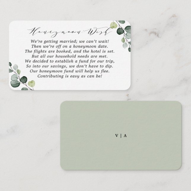 Carte D'accompagnement Simple Rustique Vœu de Lune de Miel Eucalyptus (Devant / Derrière)
