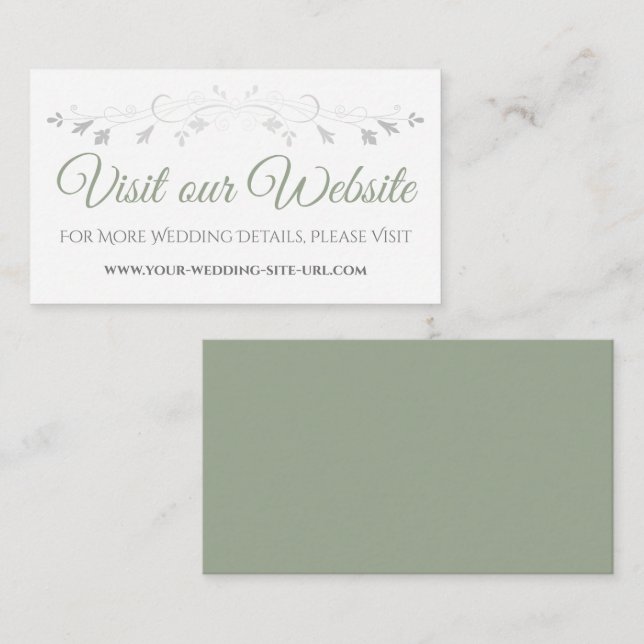 Carte D'accompagnement Simple Sage Green & White Elegant Wedding Website (Devant / Derrière)