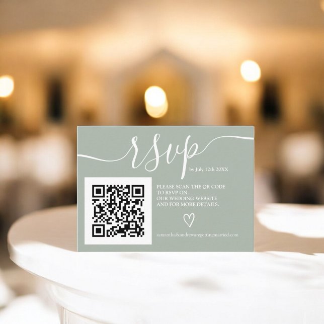 Carte D'accompagnement Simple sauge vert mariage rsvp Qr code photo (Simple sage green wedding rsvp Qr code photo Enclosure Card)