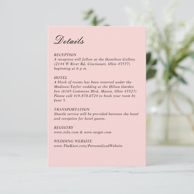 Carte D'accompagnement Simple Script Joli Rose Mariage Petit Vertical (Debout devant)