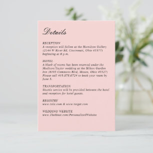 Carte D'accompagnement Simple Script Joli Rose Mariage Petit Vertical
