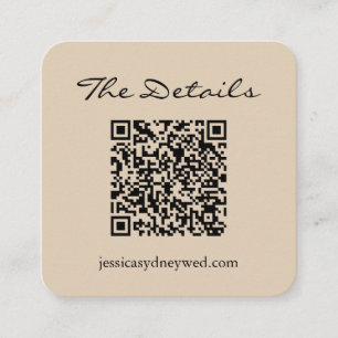 Carte D'accompagnement Simple Script Mariage RSVP Détails QR Code Beige