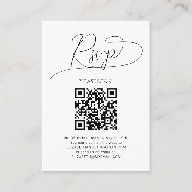 Carte D'accompagnement Simple Script minimal QR Code Mariage RSVP (Devant)