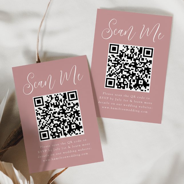 Carte D'accompagnement Simple Script Rose Poussiéreux Code QR RSVP de mar (Créateur téléchargé)
