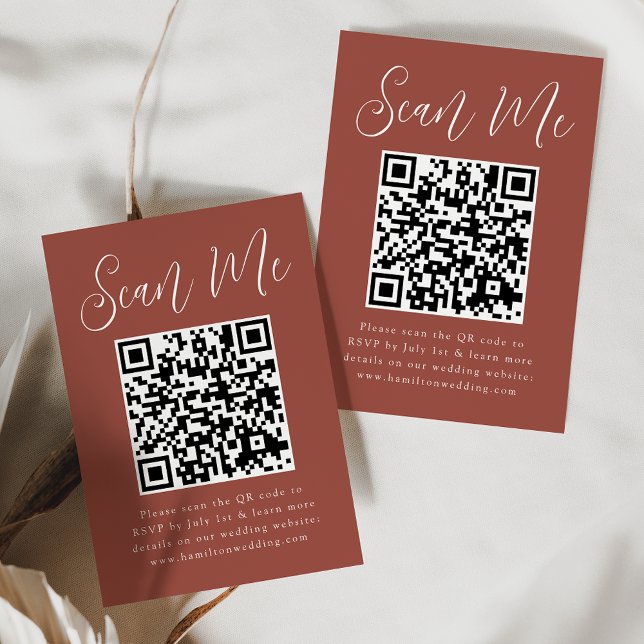 Carte D'accompagnement Simple Script Rust QR Code Réponse Mariage RSVP (Créateur téléchargé)