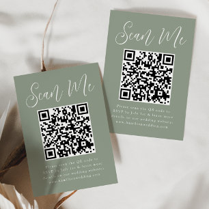 Carte D'accompagnement Simple Script Sage vert QR Code Mariage RSVP