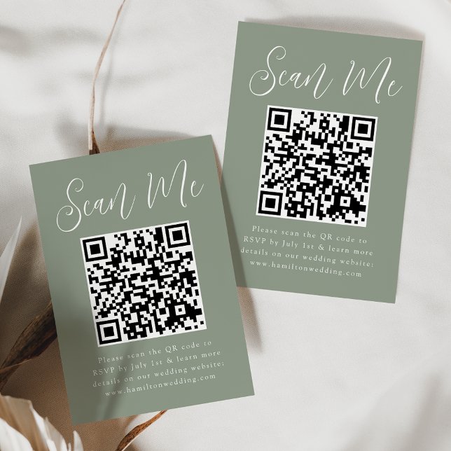 Carte D'accompagnement Simple Script Sage vert QR Code Mariage RSVP (Créateur téléchargé)