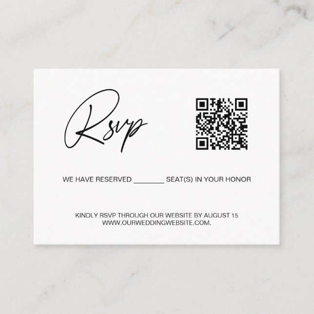 Carte D'accompagnement Simple siège réservé QR CODE rsvp site web de mari (Devant)