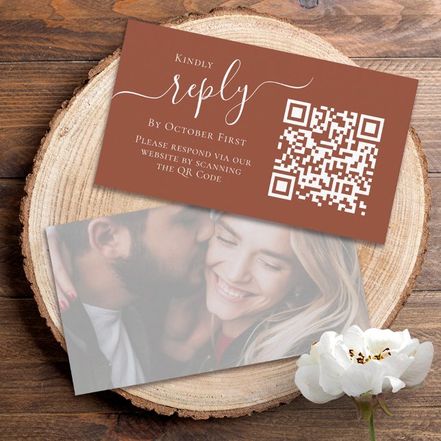 Carte D'accompagnement Simple Terracotta Calligraphie Répondre QR Code Ph (Créateur téléchargé)