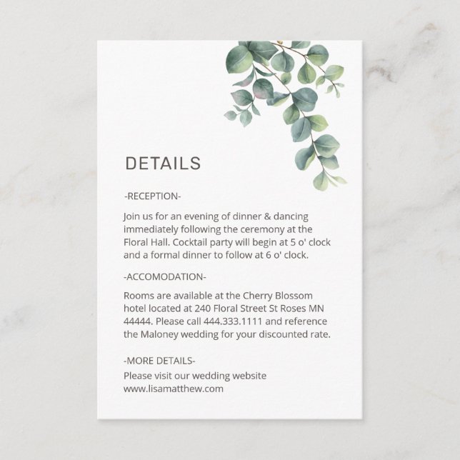 Carte D'accompagnement Simple Watercolor Leave Greenery Wedding (Devant)